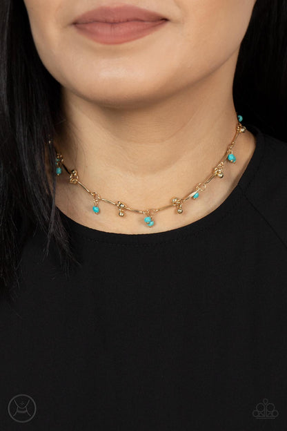 Paparazzi Accessories-Sahara Social Gold Dainty Turquoise Necklace Set