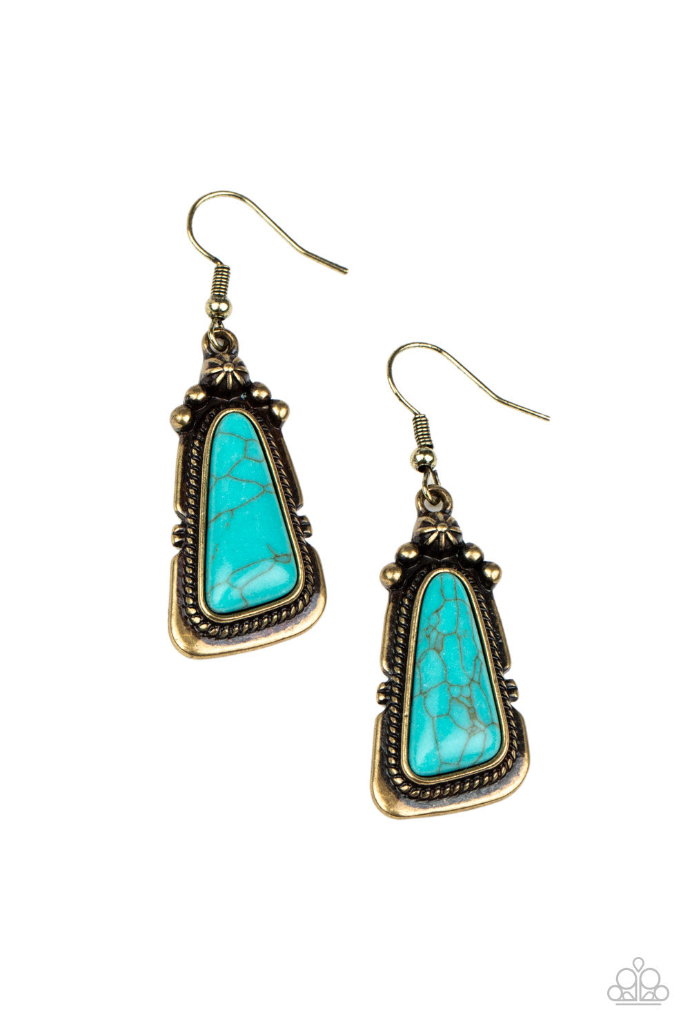 Paparazzi Accessories-Sahara Solitude Brass & Turquoise Earrings