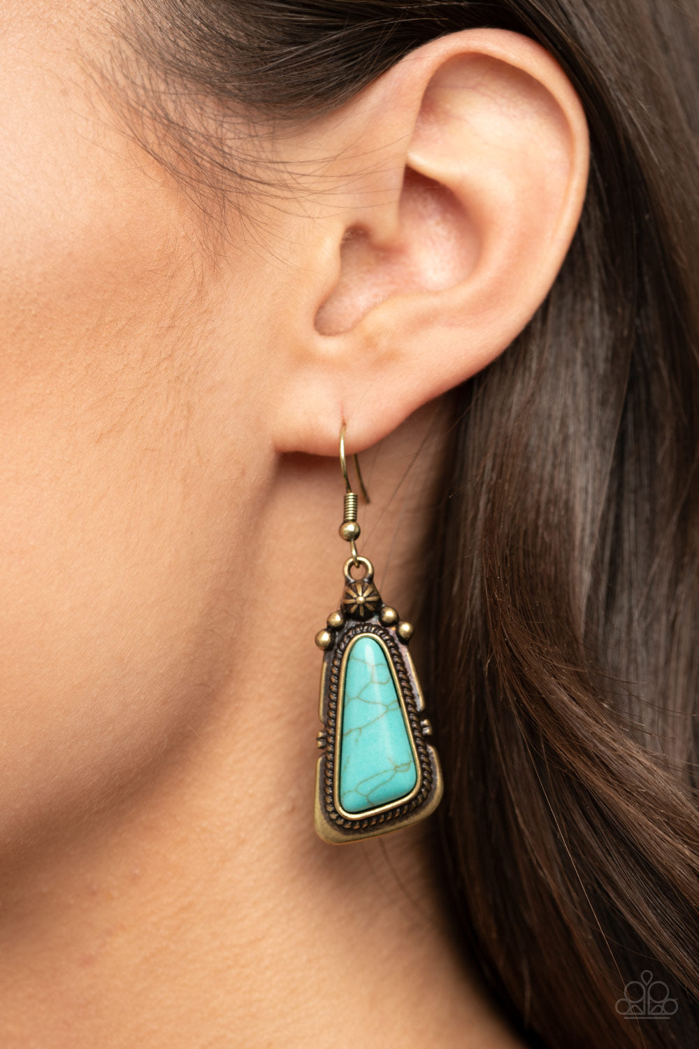 Paparazzi Accessories-Sahara Solitude Brass & Turquoise Earrings