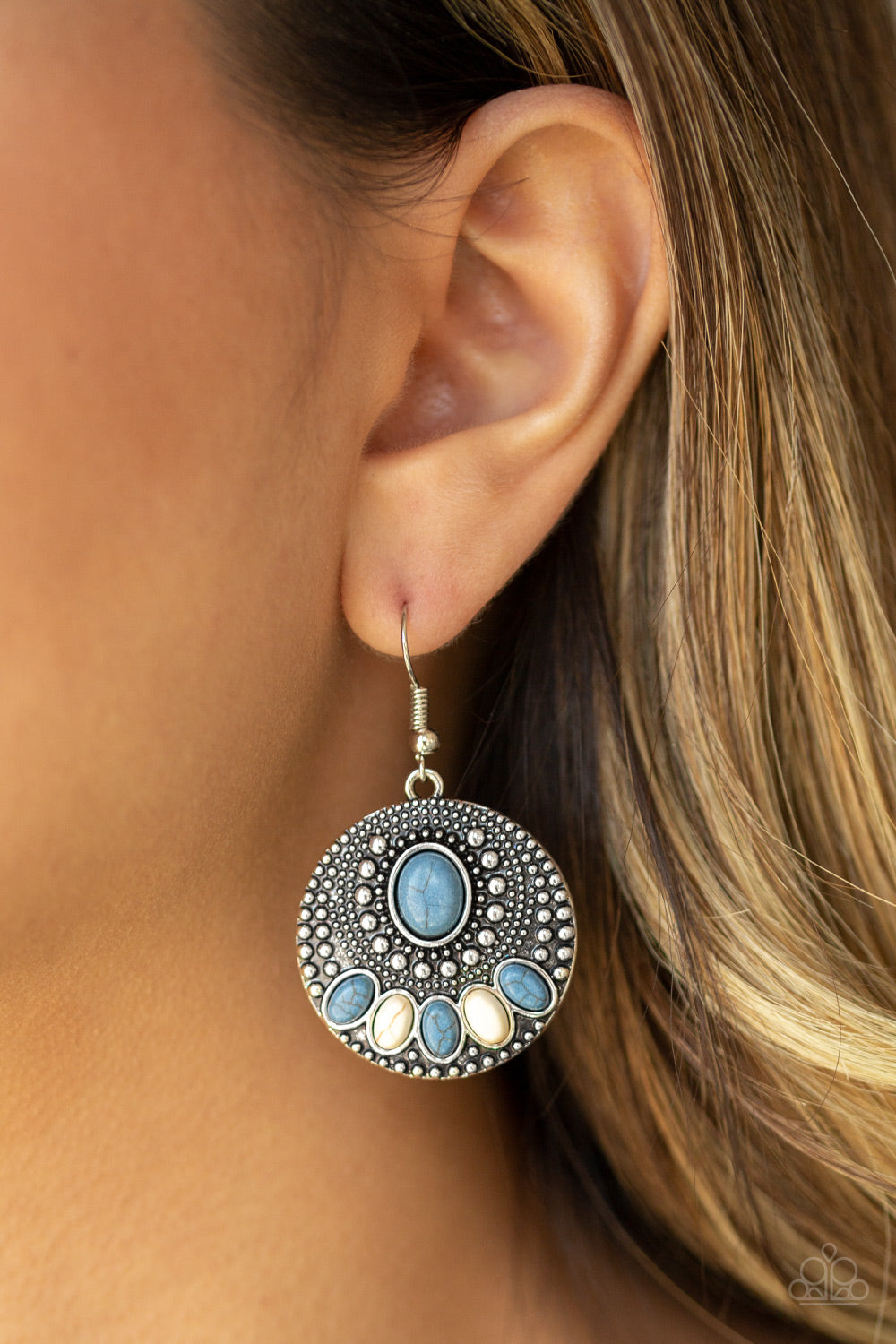 Paparazzi Accessories-Sandstone Paradise Blue Earrings