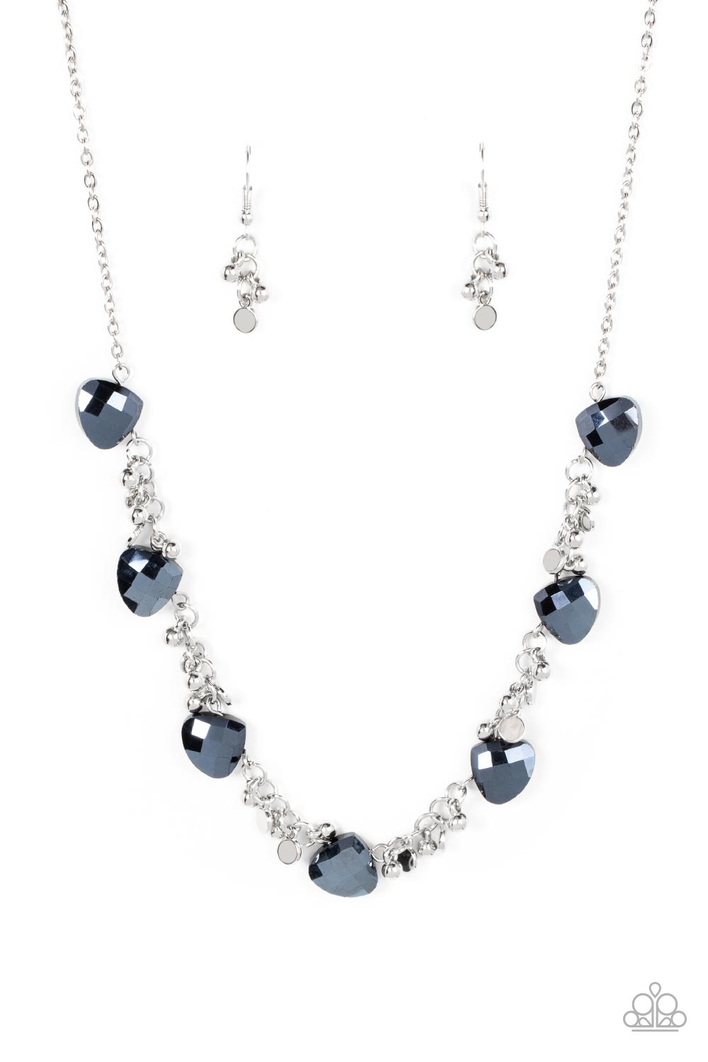 Paparazzi Accessories-Sassy Super Nova Blue metallic Silver Bead Necklace Set