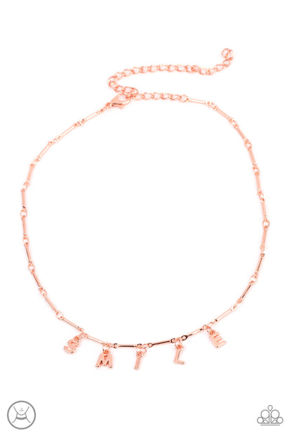 Paparazzi Accessories-Say My Name Copper Inspired SMILE Choker Set
