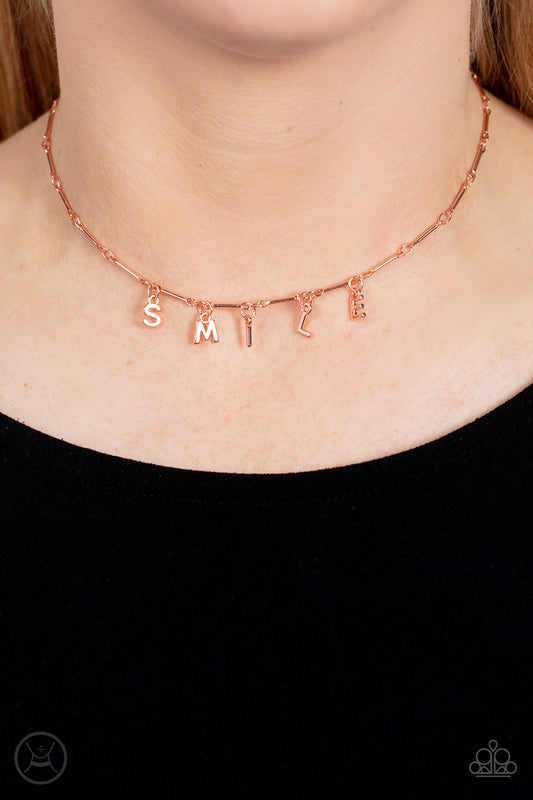 Paparazzi Accessories-Say My Name Copper Inspired SMILE Choker Set