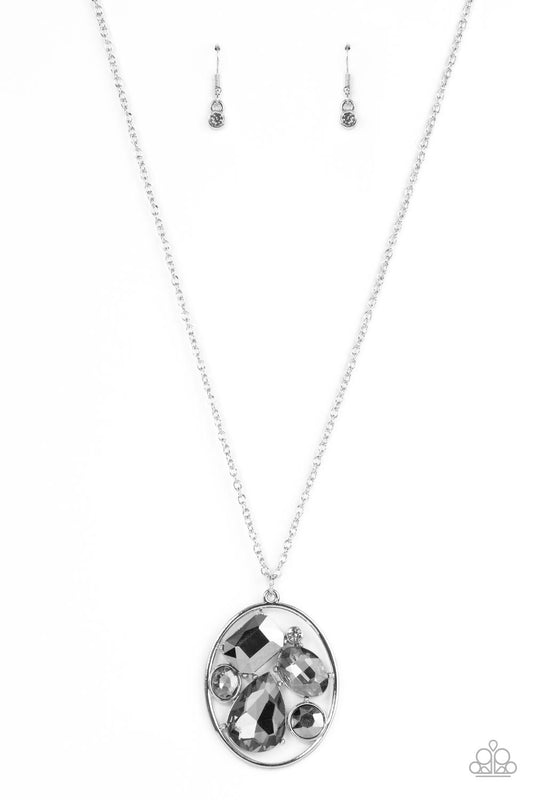 Paparazzi Accessories-Scandalously Scattered Mesmerizing Smoky Hematite Oval Necklace Set