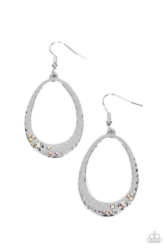 Paparazzi Accessories-Seafoam Shimmer Multi Hammered Iridescent Teardrop Earrings