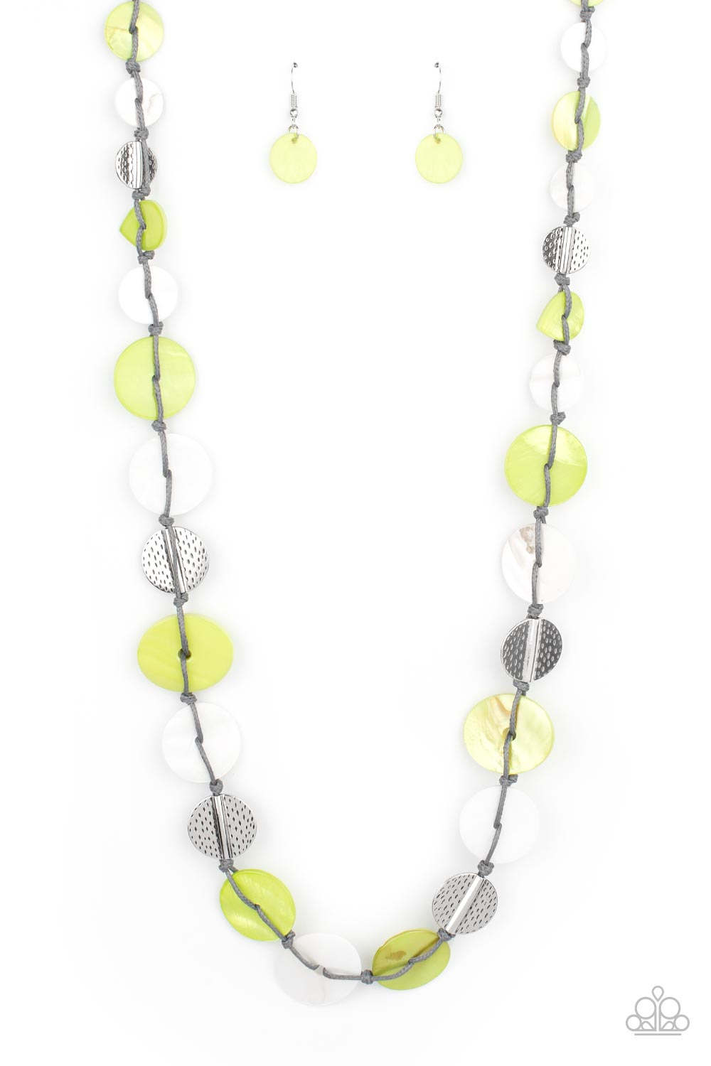 Paparazzi Accessories-Seashore Spa Green Silver Discs Necklace Set