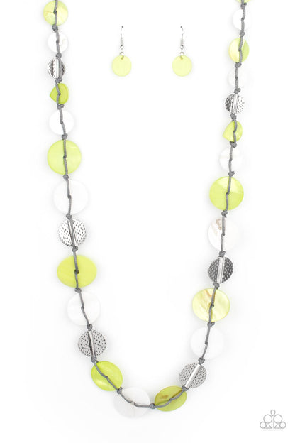 Paparazzi Accessories-Seashore Spa Green Silver Discs Necklace Set
