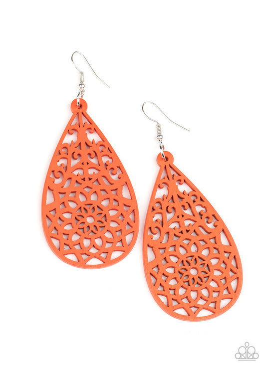 Paparazzi Accessories-Seaside Sunsets Orange Wood Earrings