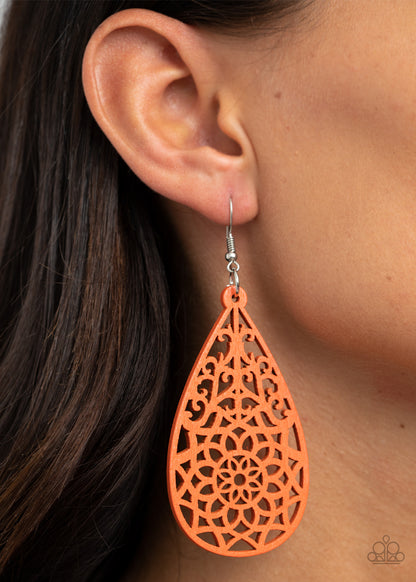 Paparazzi Accessories-Seaside Sunsets Orange Wood Earrings