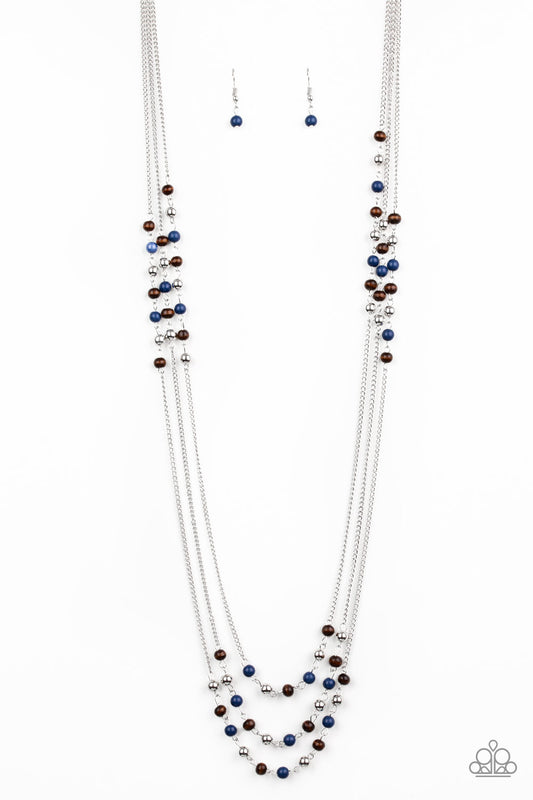 Paparazzi Accessories-Seasonal Sensation Blue Wooden Necklace Set