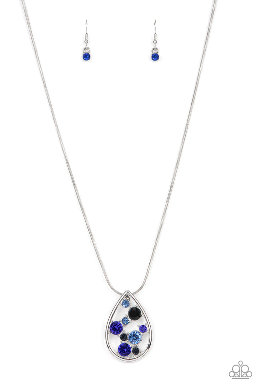 Paparazzi Accessories-Seasonal Sophistication Bubbly Blue Rhinestone Teardrop Necklace Set