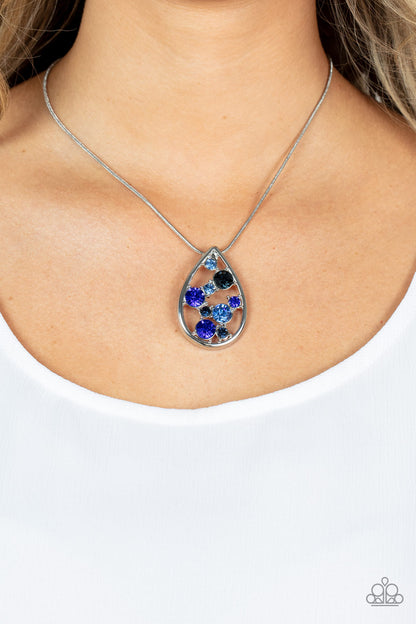 Paparazzi Accessories-Seasonal Sophistication Bubbly Blue Rhinestone Teardrop Necklace Set