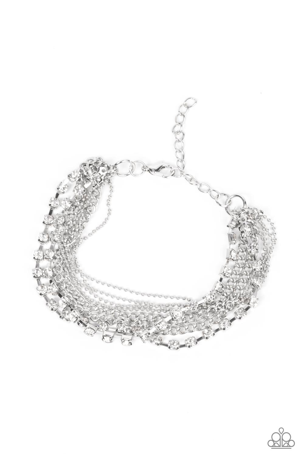 Paparazzi Accessories-Secretly Sassy White Rhinestone Silver Ball Bracelet