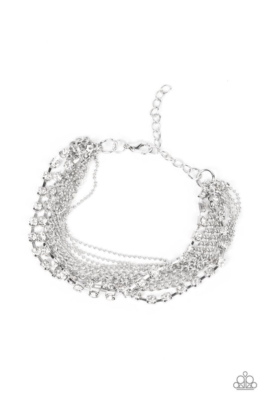 Paparazzi Accessories-Secretly Sassy White Rhinestone Silver Ball Bracelet