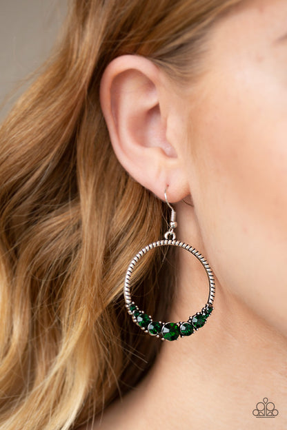 Paparazzi Accessories-Self-Made Millionaire Green Glittery Earrings