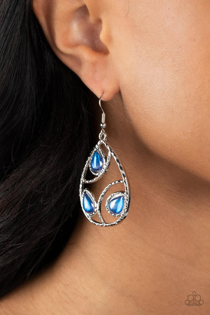 Paparazzi Accessories-Send The BRIGHT Message Blue Teardrop Bead Earrings