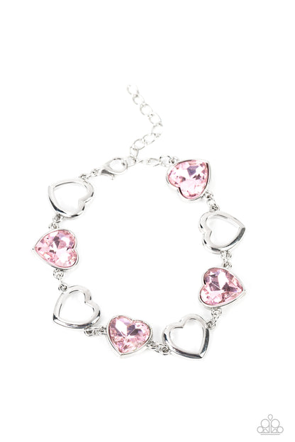 Paparazzi Accessories-Sentimental Sweethearts Pink Heart Silver Bracelet