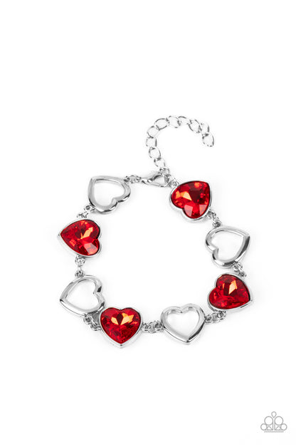 Paparazzi Accessories-Sentimental Sweethearts Red Silhouette Heart Bracelet