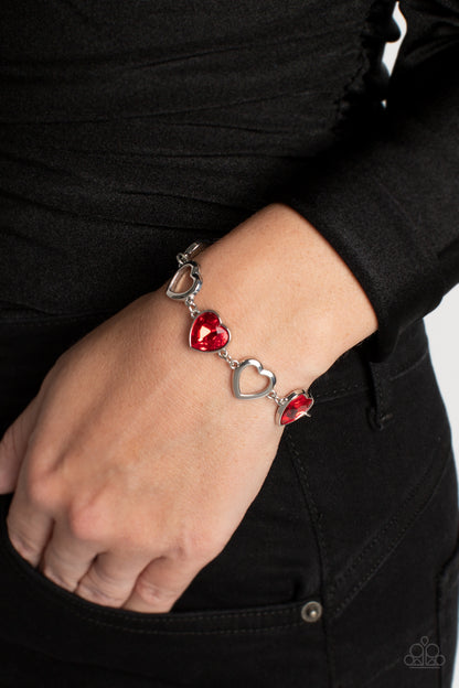 Paparazzi Accessories-Sentimental Sweethearts Red Silhouette Heart Bracelet