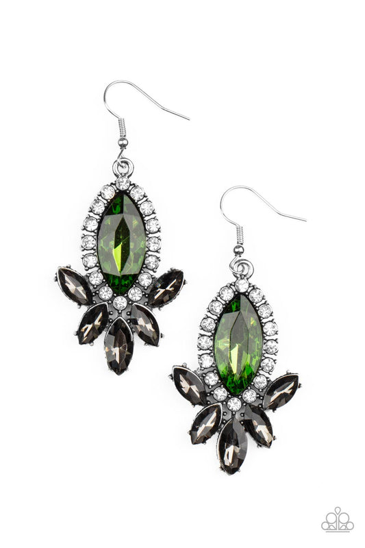 Paparazzi Accessories-Serving Up Sparkle Green Smoky Marquise Earrings