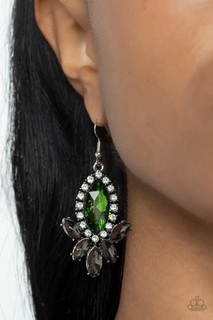 Paparazzi Accessories-Serving Up Sparkle Green Smoky Marquise Earrings