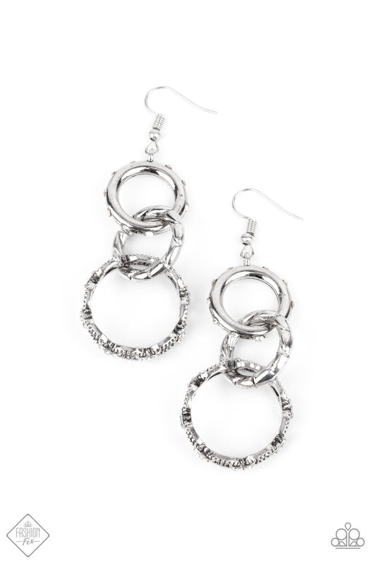 Paparazzi Accessories-Shameless Shine White Rhinestone Silver Ring Earrings