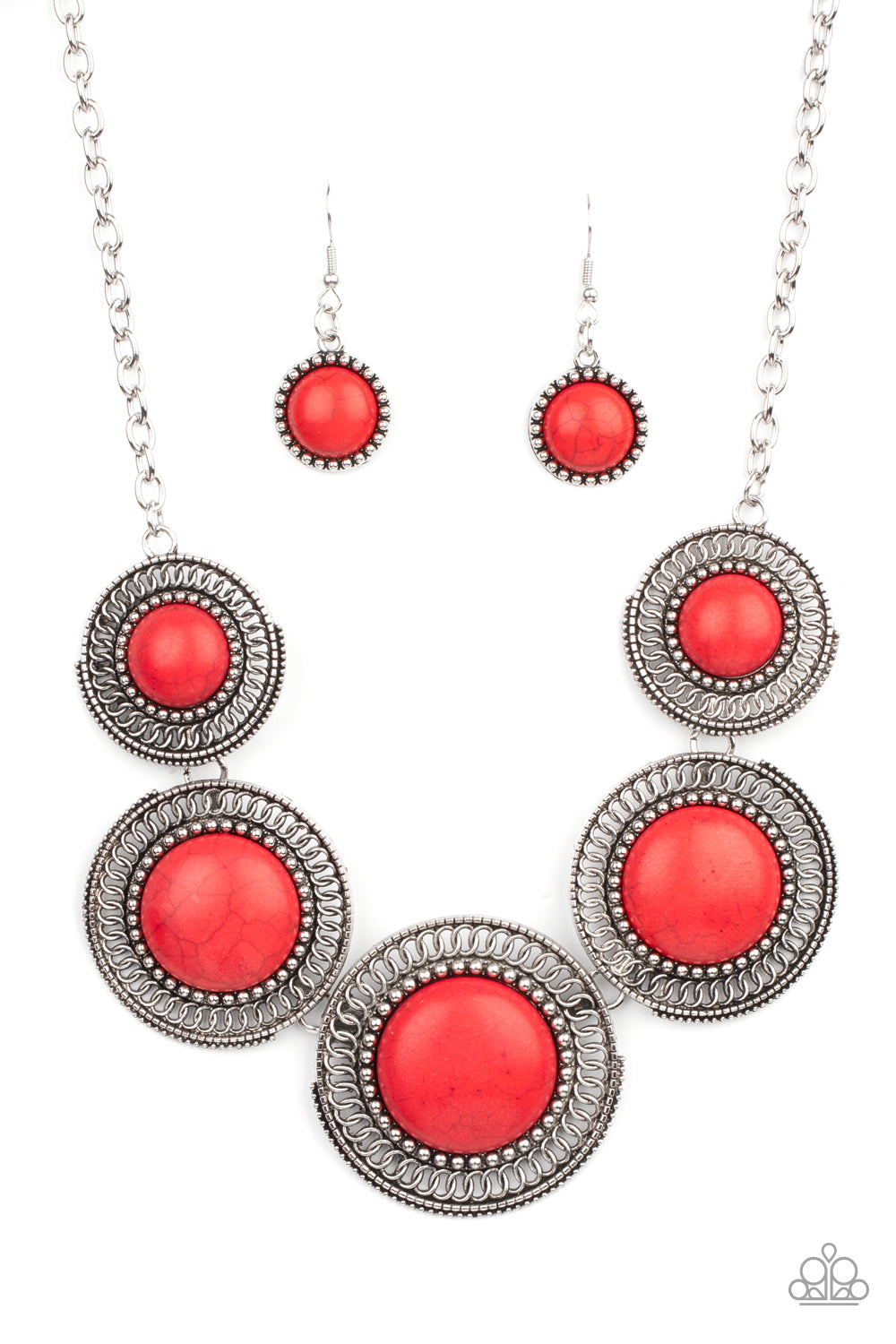 Paparazzi Accessories-She Went West Red Interlocking Motif Necklace Set