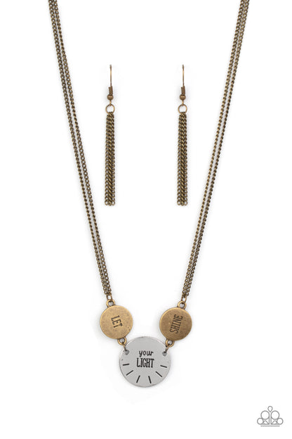 Paparazzi Accessories-Shine Your Light Brass Rustic Engraved Necklace Set