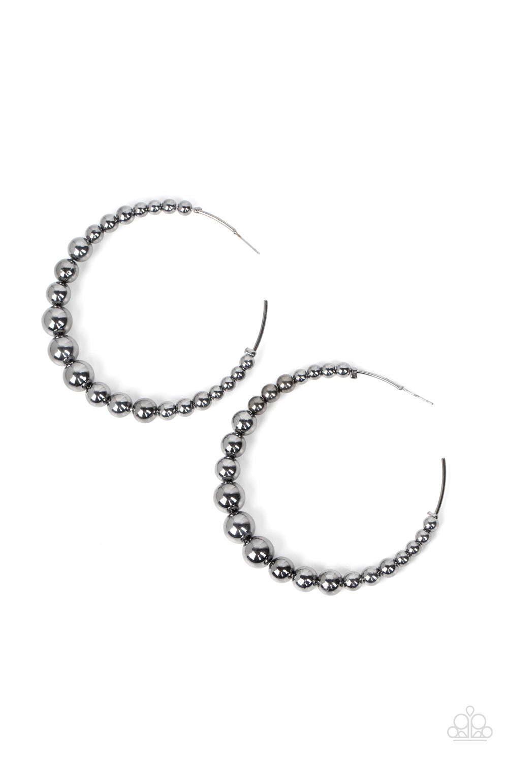 Paparazzi Accessories-Show Off Your Curves Black Beaded Hoop Earrings