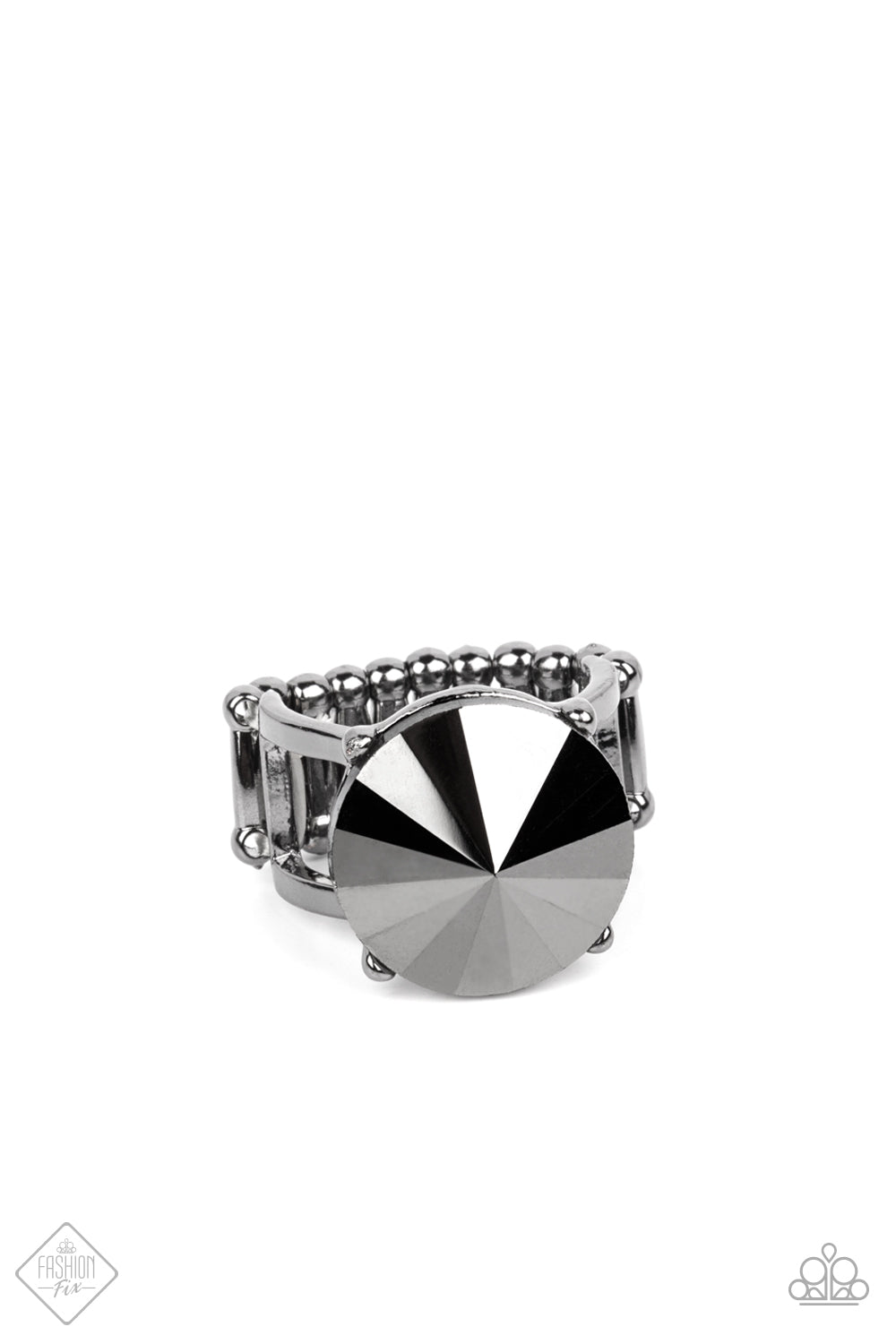 Paparazzi Accessories-Showcase Social Oversize Hematite Rhinestone Dramatic Ring