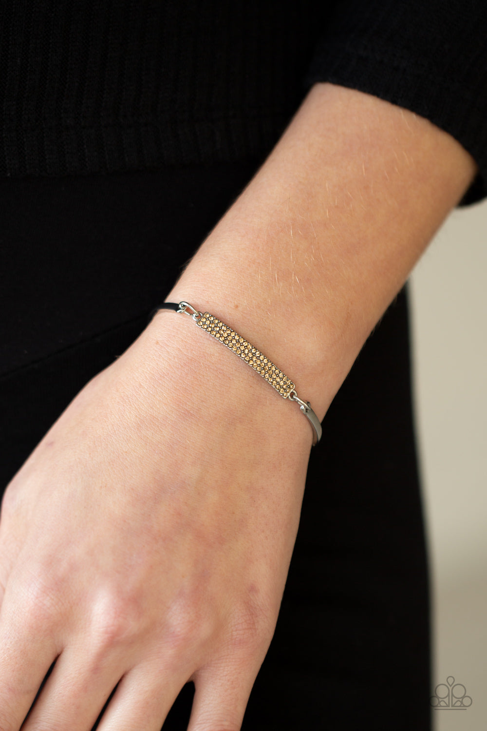 Paparazzi Accessories-Showy Sparkle Brown Rhinestone Bracelet