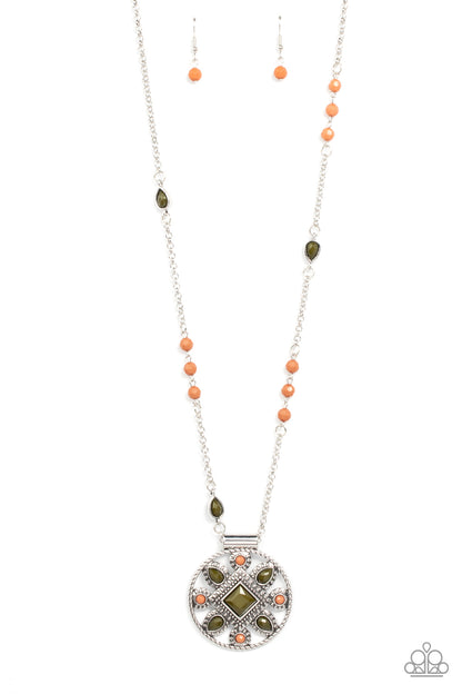 Paparazzi Accessories-Sierra Showman Green Bead Medallion Necklace Set