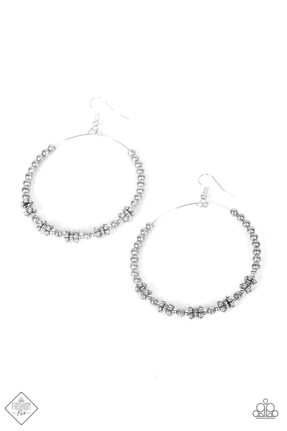 Paparazzi Accessories-Simple Synchrony Silver Antiqued Fashion Fix Earrings