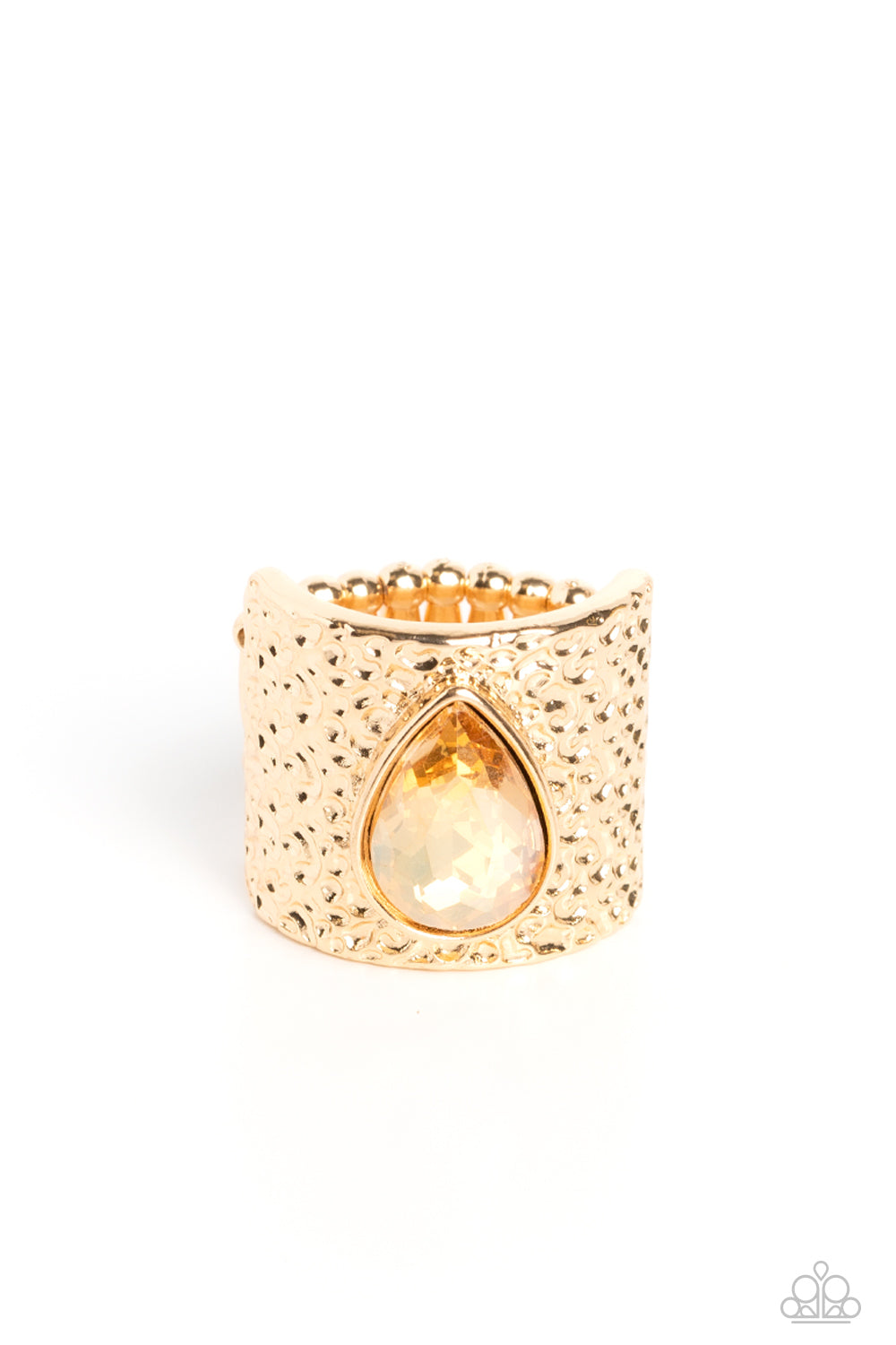 Paparazzi Accessories-Singed Shape Gold Intricate Teardrop Gem Ring