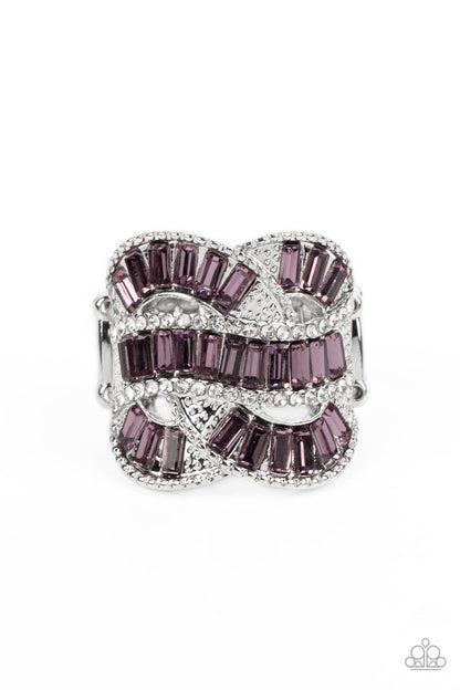 Paparazzi Accessories-Six-Figure Flex Purple Rhinestone Emerald Ring