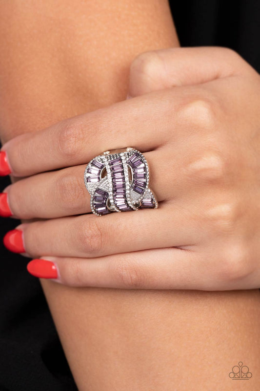 Paparazzi Accessories-Six-Figure Flex Purple Rhinestone Emerald Ring