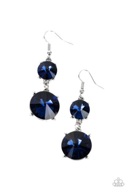 Paparazzi Accessories-Sizzling Showcase Blue Smoldering Rhinestone Earrings