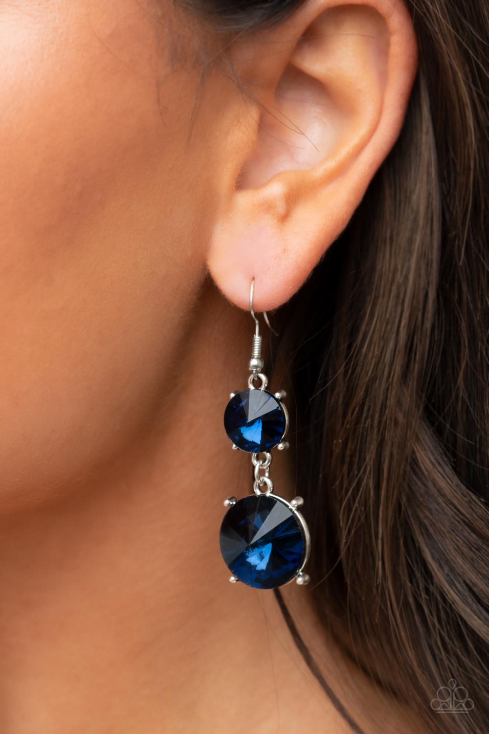 Paparazzi Accessories-Sizzling Showcase Blue Smoldering Rhinestone Earrings