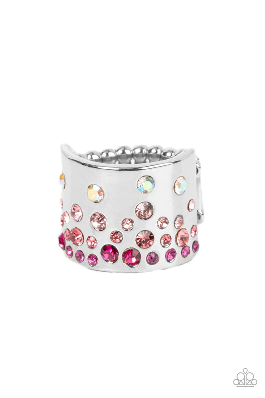 Paparazzi Accessories-Sizzling Sultry Pink Iridescent Silver Band Ring