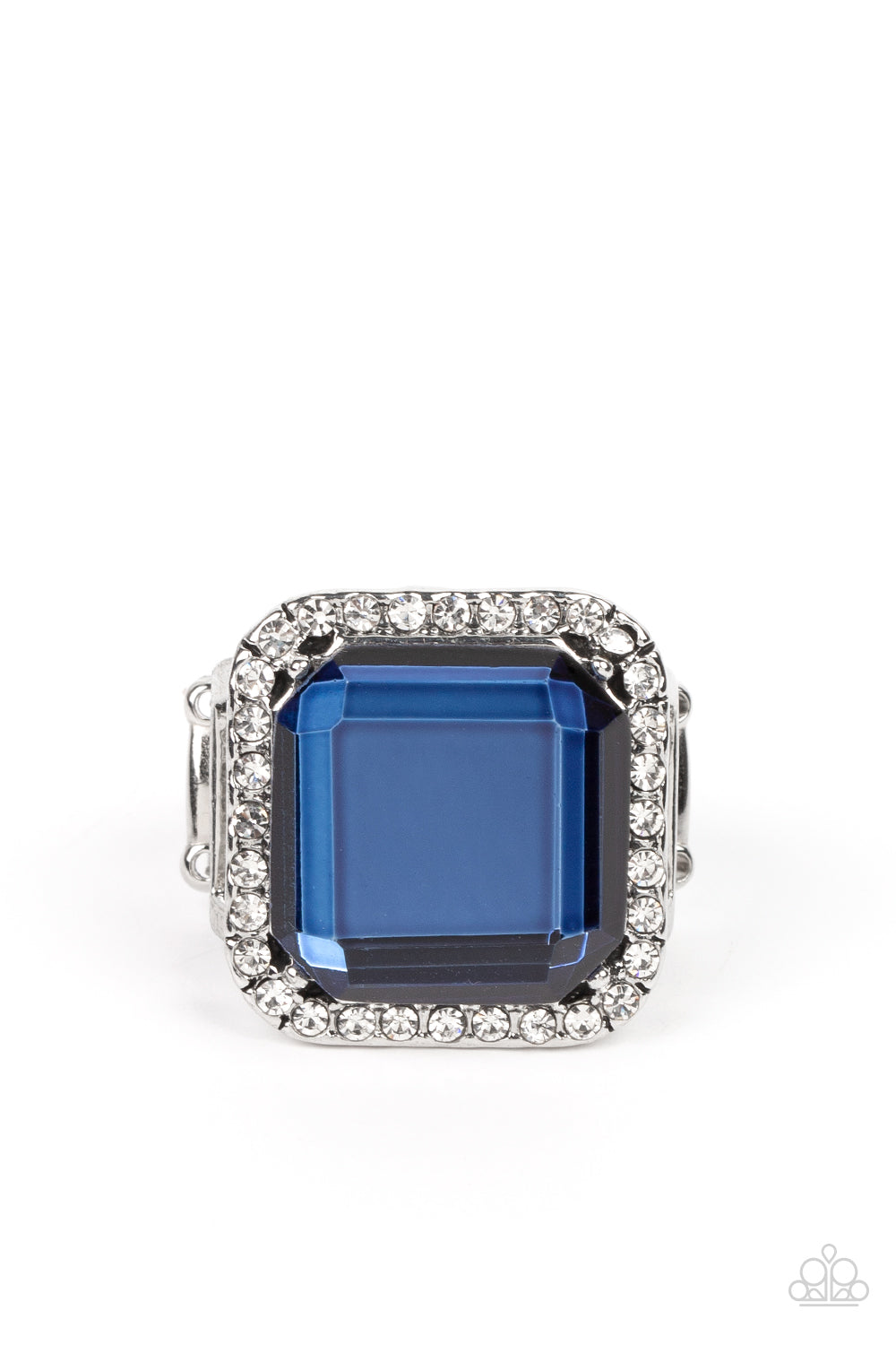 Paparazzi Accessories-Slow Burn Blue Square White Rhinestone Ring