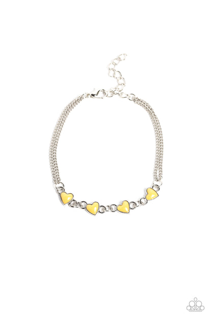 Paparazzi Accessories-Smitten Sweethearts Yellow Dainty Heart Bracelet