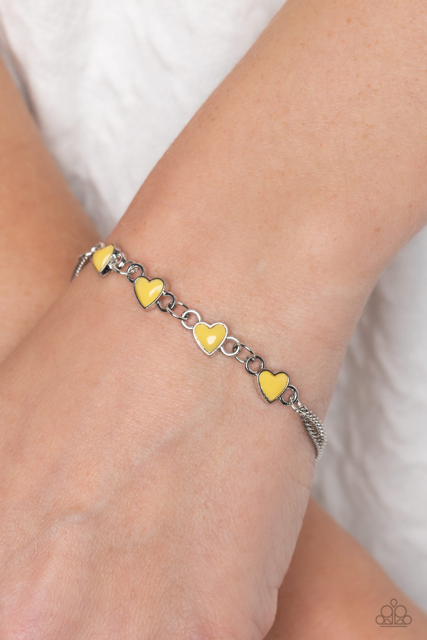 Paparazzi Accessories-Smitten Sweethearts Yellow Dainty Heart Bracelet