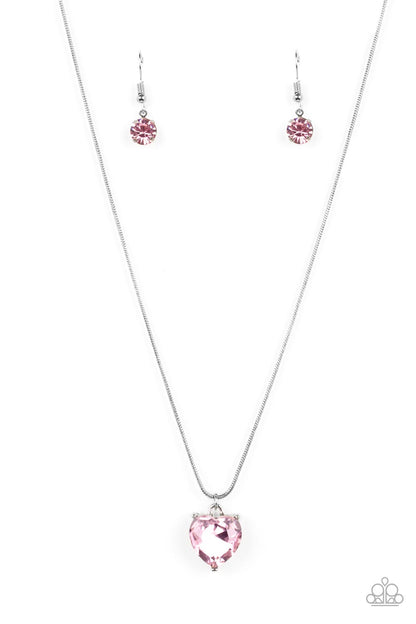 Paparazzi Accessories-Smitten With Style Pink Heart Shaped Necklace Set