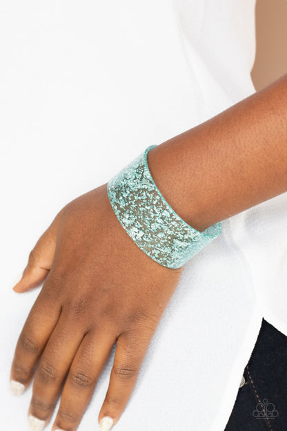Paparazzi Accessories-Snap, Crackle, Pop! Blue Acrylic Cuff Bracelet