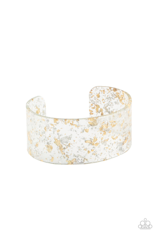 Paparazzi Accessories-Snap, Crackle, Pop! Gold & Silver Acrylic Cuff Bracelet