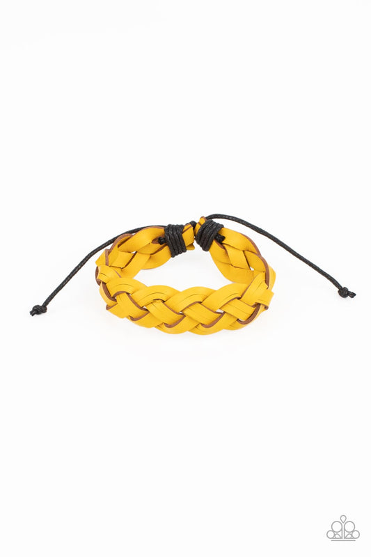 Paparazzi Accessories-SoCal Summer Yellow Braided Leather Bracelet