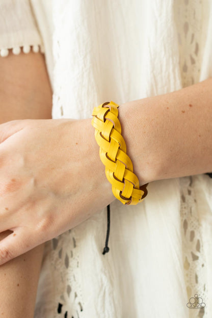 Paparazzi Accessories-SoCal Summer Yellow Braided Leather Bracelet