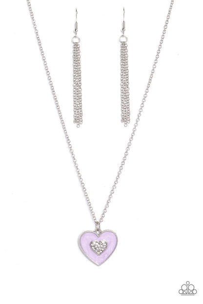 Paparazzi Accessories-So This Is LOVE Purple Shimmery Heart Necklace Set