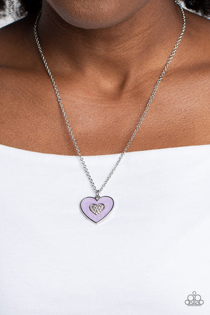 Paparazzi Accessories-So This Is LOVE Purple Shimmery Heart Necklace Set