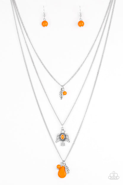 Paparazzi Accessories-Soar With The Eagles Orange Necklace Set